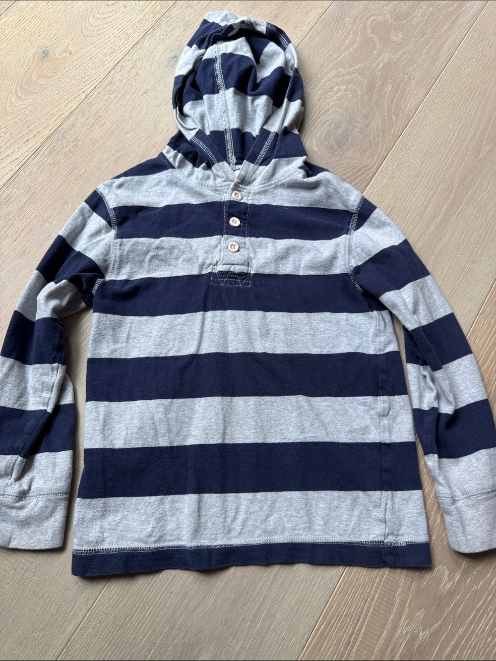 Gymboree Navy & Light Gray Striped Hooded Shirt